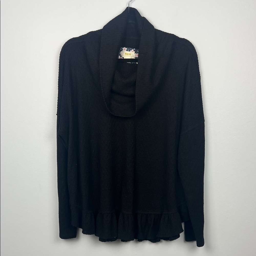Maeve Anthropologie waffle knit cowl neck XL black pullover top